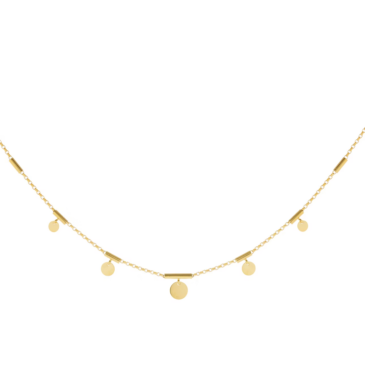 9ct Yellow Gold Bar & Disc chain - 16"/40cm