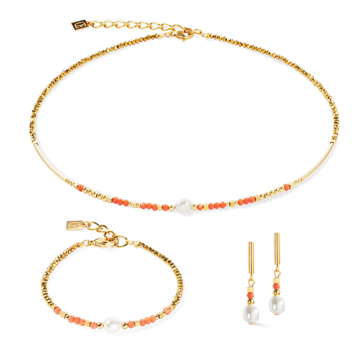 Coeur-de-Lion Sunset Pearl gold-coral necklace