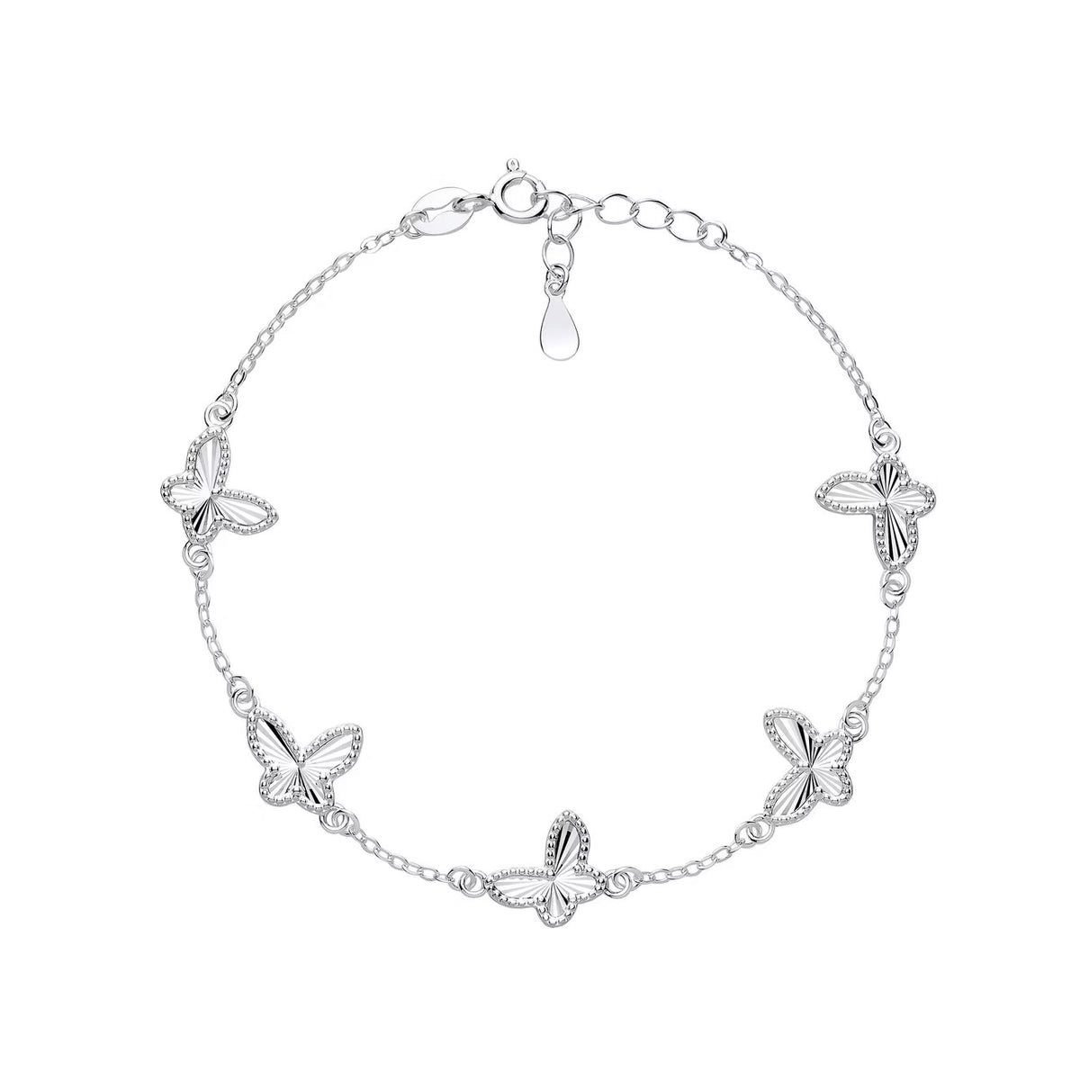 Silver Trace Link Bracelet with Diamond Cut Butterflies