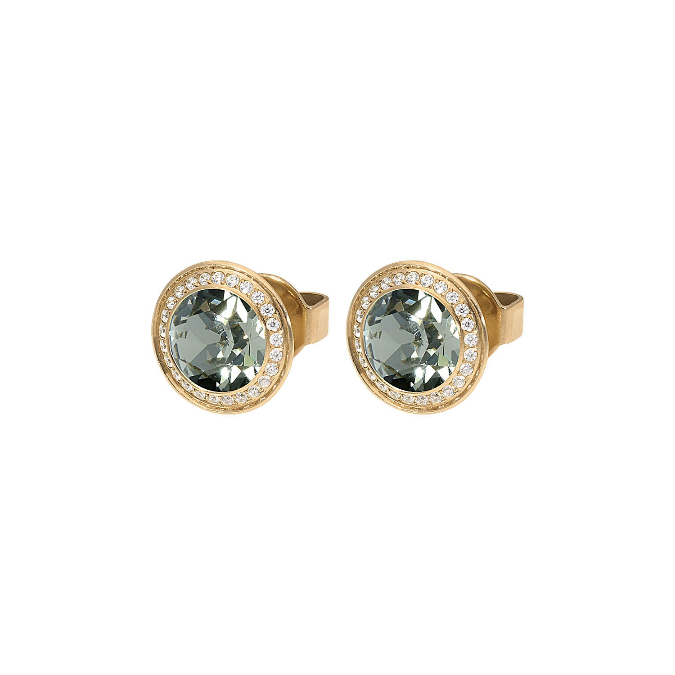 Qudo - Tondo Deluxe Ear Studs - Gold & Black Diamond