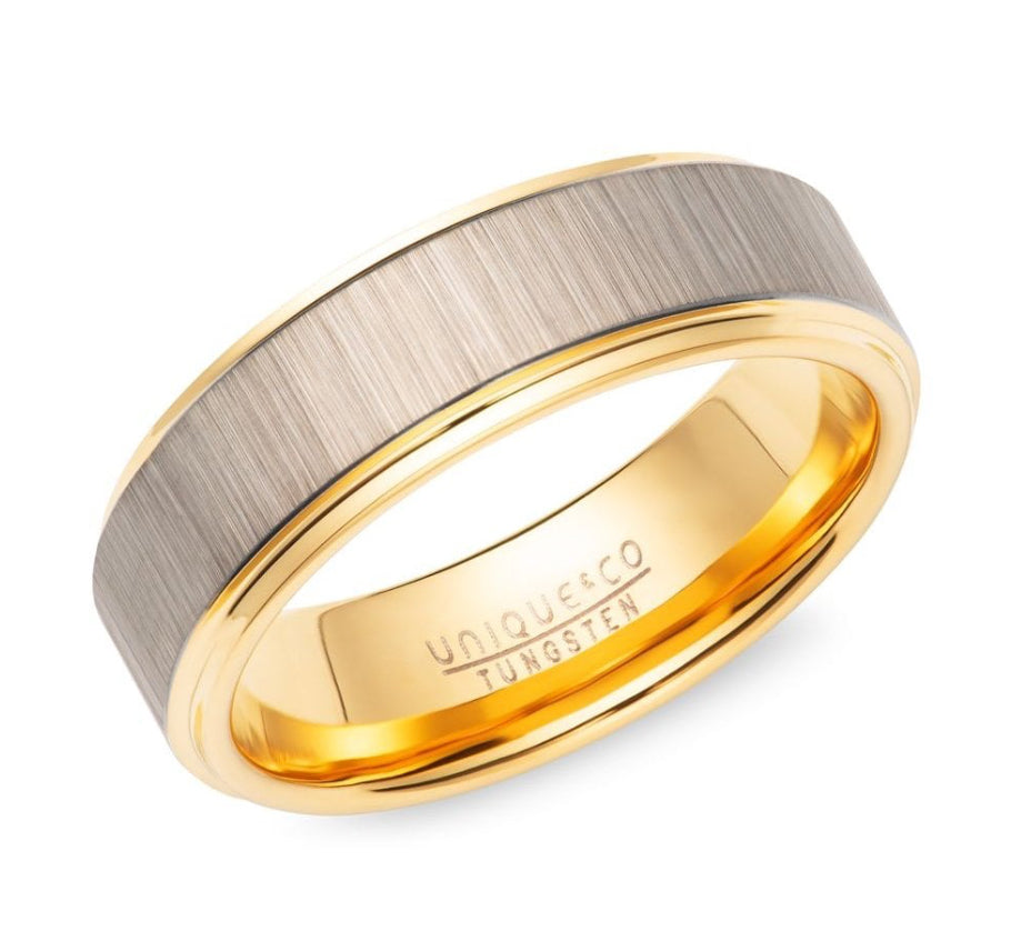 UNIQUE & CO TUR-191 Tungsten Carbide 7mm Two Tone Patterned Ring