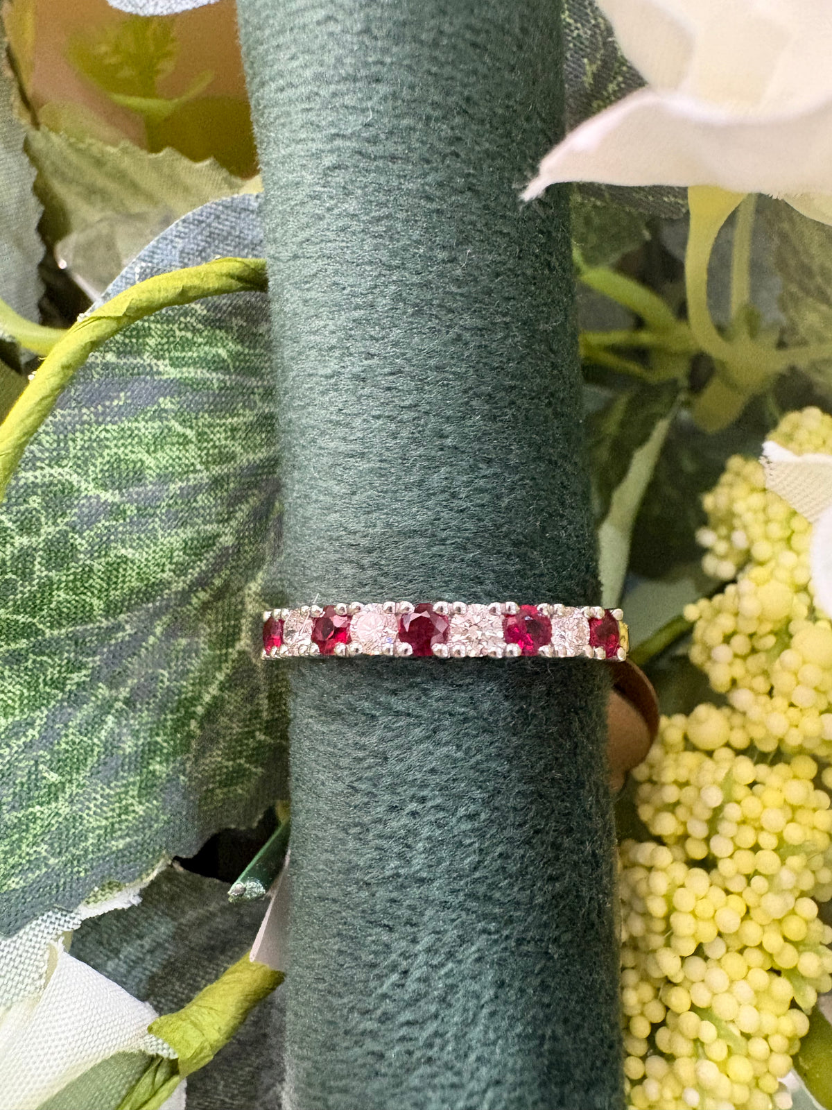 18ct Yellow Gold Ruby & Diamond Half Eternity Band